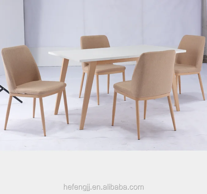 Лидер продаж, обеденный стол из белого дерева с 4 тканевыми стульями