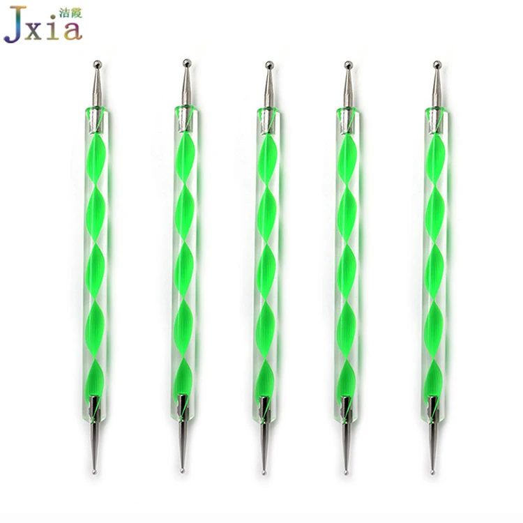 Hot selling 2 ways Acrylic Swirl Handle Marbleizing Steel Dotting Nail Tool Nail Art