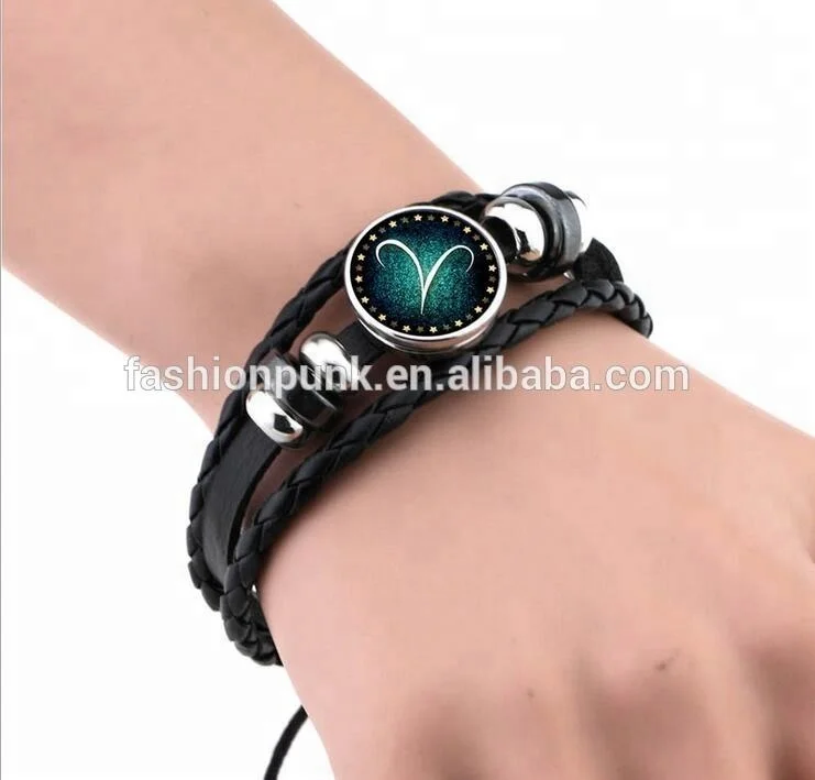 Space Series Metal Glass Gemstone Cuff Bracelet Punk Gothic Leather Bangle Lucky Bangle