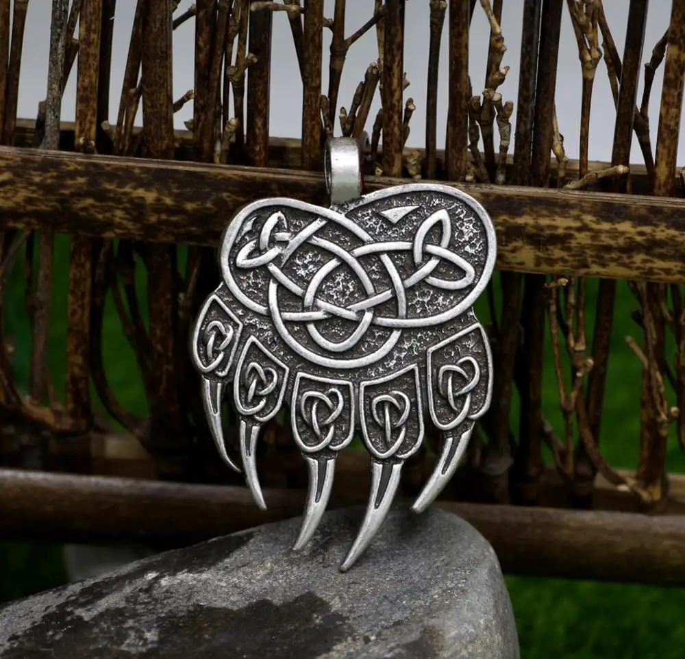 Vikings Runes Amulet Pendant Bear paw claw Veles Symbol Knot Animal men jewelry Scandinavian Talisman Necklace