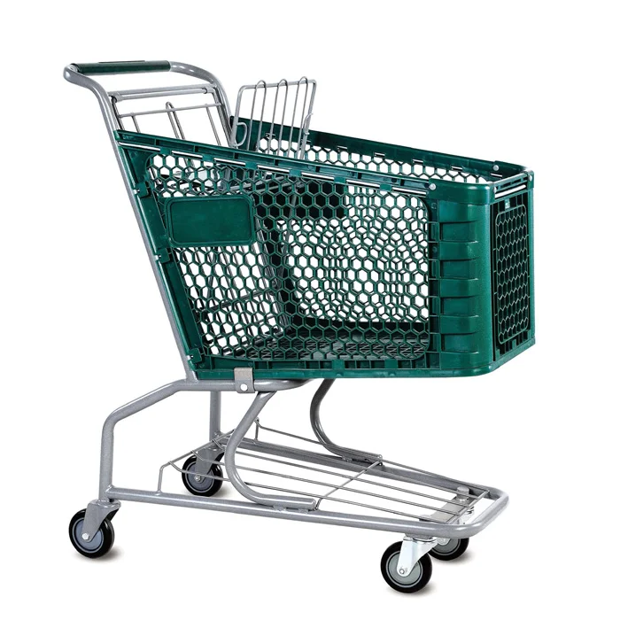 125L Hot Supermarket Plastic Grocery Shopping Trolley Cart with rubble wheels