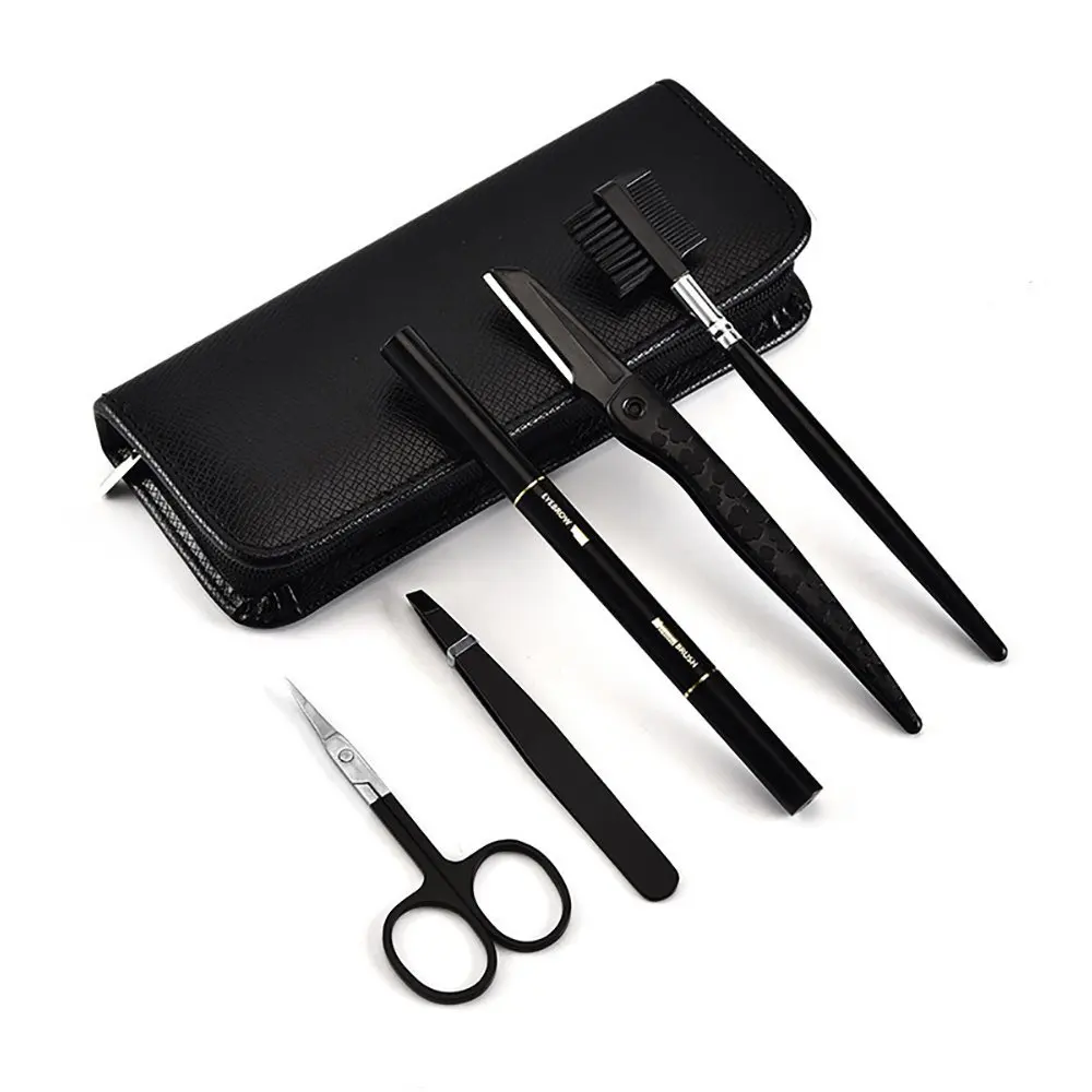 
5 Pcs Professional Travel Eyebrow Trimming Razor Brush Scissors Tweezers Eyelash Shaving Makeup Set 