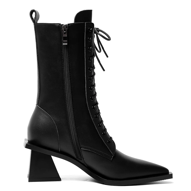 WETKISS Fashion Trends Stylish Women Winter Shoes Block Heel Boots Ladies Lace Up Boots Leather Ankle Boots Wholesale