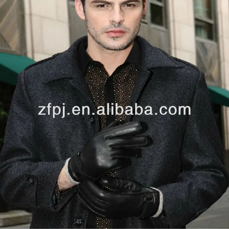 men winter wool lined deerskin leather glove with top deerskin buckle adornments