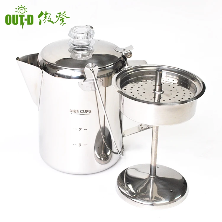 Hanging handle stainless steel 9 cup percolator coffee pot suitable for open fire