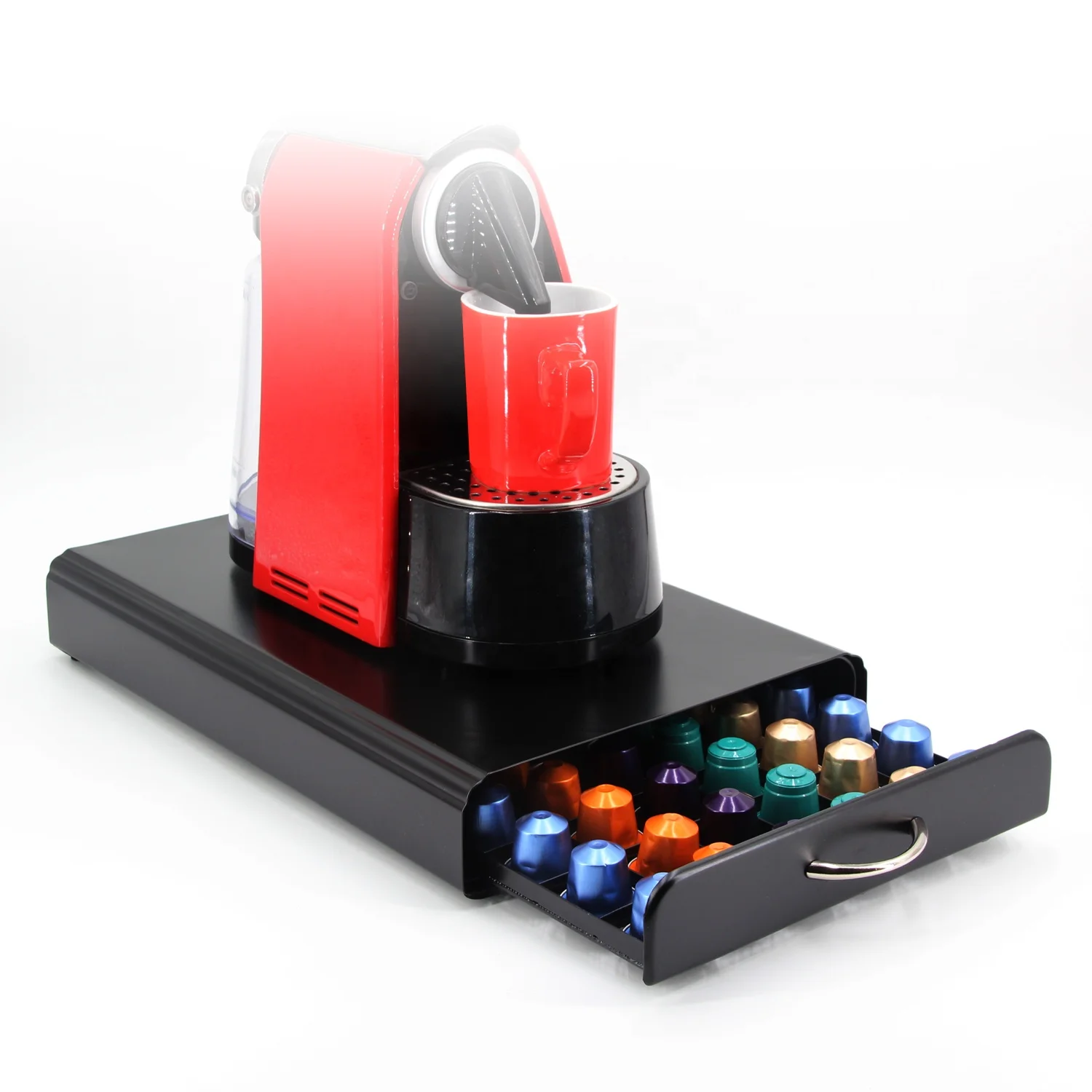 Hot selling 60pcs Metal Organizer Nespresso coffee pod holder storage drawer with handle nespresso pod holder