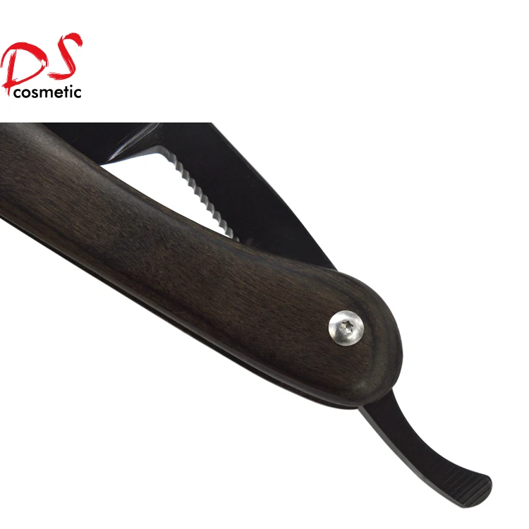 Professional stainless steel folding barber tools straight edge black shaving razor with customer package for barbershop
