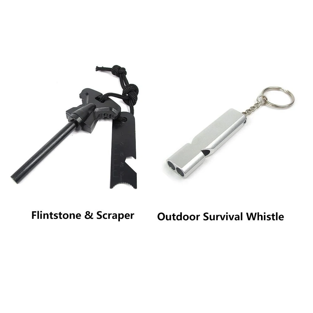 Waterproof camping equipment survival items Survival box with Survival whistle Firestick Multitool card tactical pen big compass