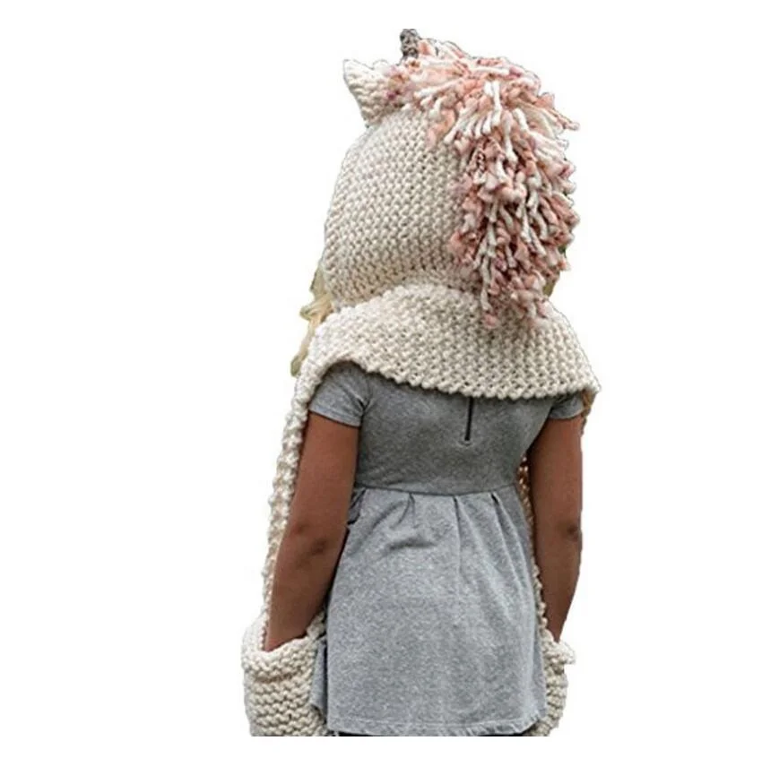 2023 New Wholesale Kids Autumn Winter Unicorn Hats Knitted Earflap Hood Scarves Animal Ear Cap Beanies