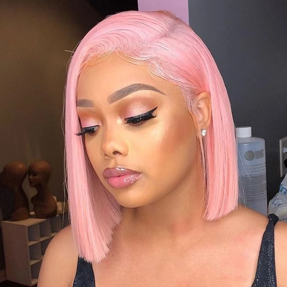 
 Короткие парики из человеческих волос со шнуровкой спереди парик блонд Боб с предварительно выщипанной линией волос для черных женщин полный конец  