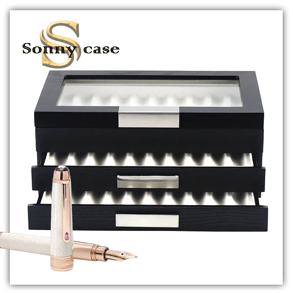 Large Fountain Pen Holder Wooden Display Box