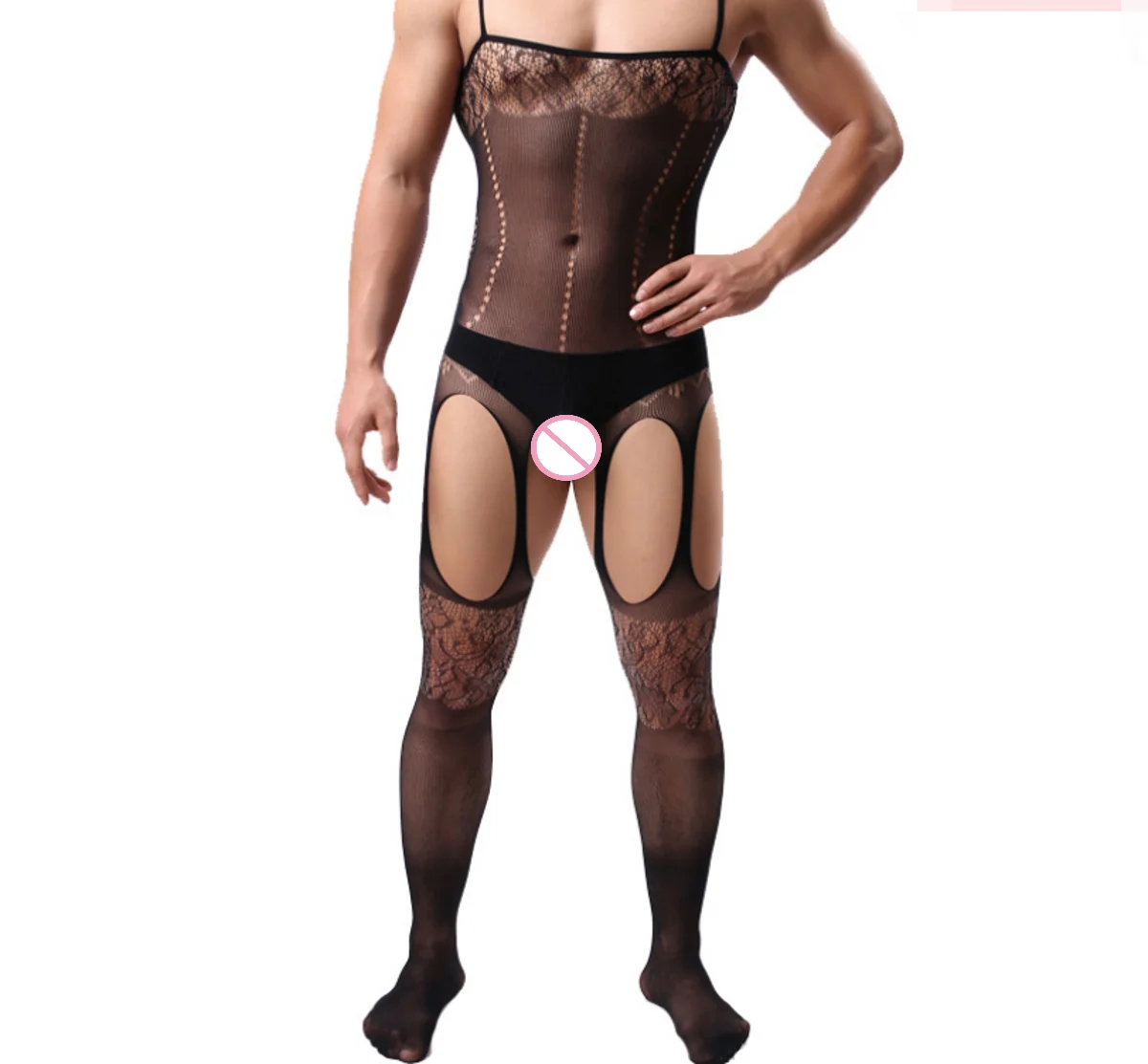 
Sexy Lingerie Pattern Plus Size Fishnet Black man body stocking Bodystocking 