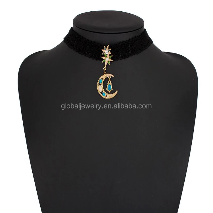 Sun choker moon and star choker necklace