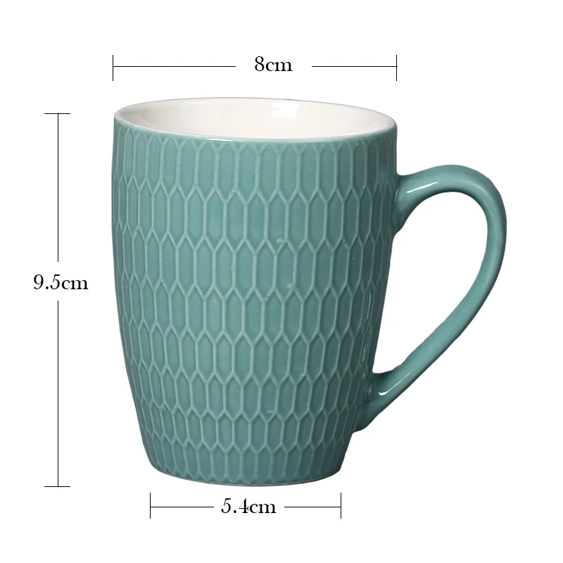 320ml Custom Decorative Green Blue Ceramic Embossed Mugs