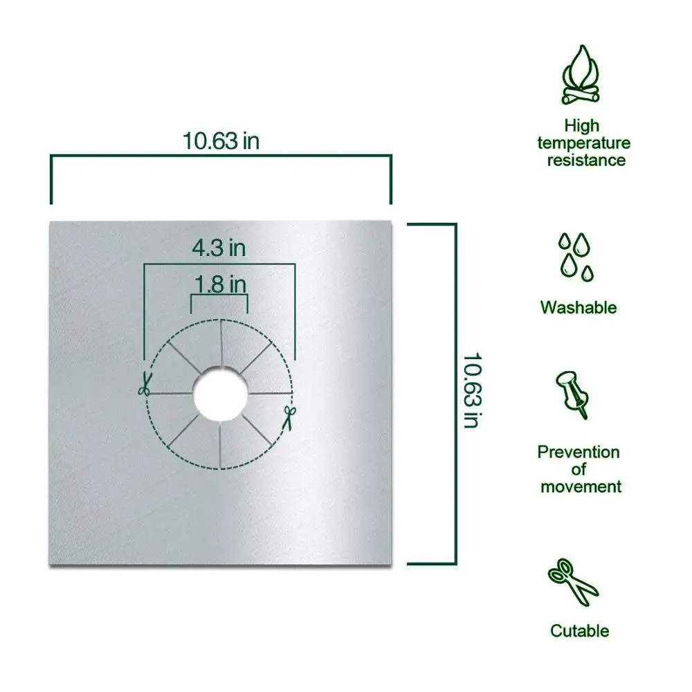8 Packs Silver Gas Cooktop Liner Cover Clean Mat Pad Reusable Non-Stick Gas Range Protectors