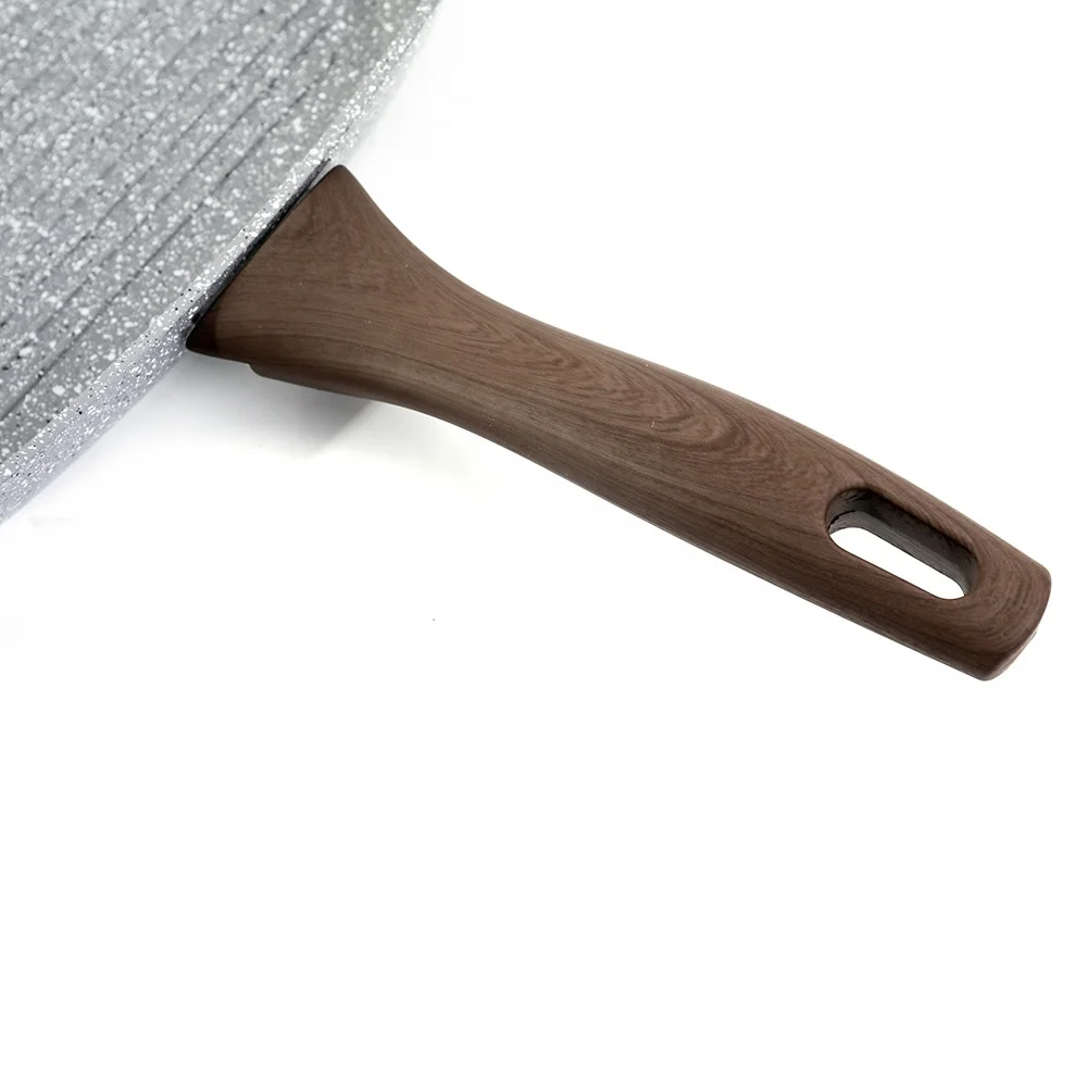 
Aluminum forged square grill pan with light grey non stick marble stone coating and wooden coating handle 