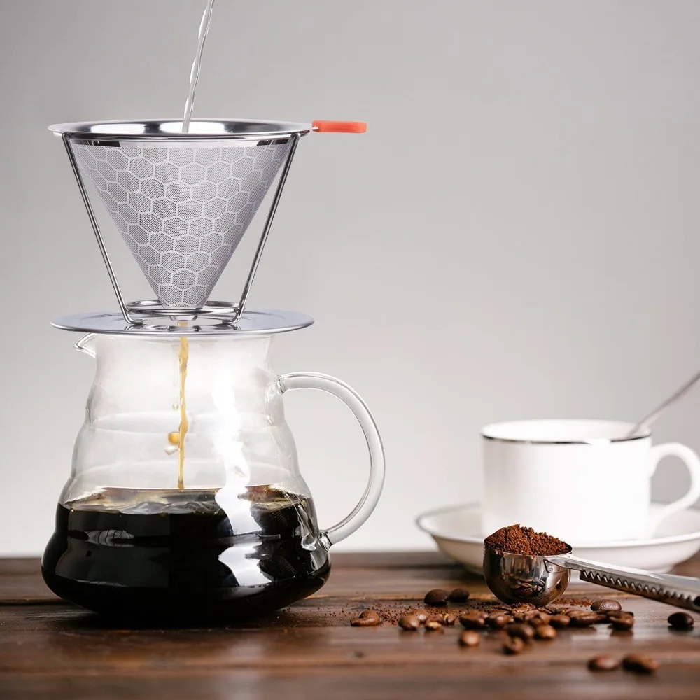 Hot Sale Stainless Steel Pour Over Coffee Filter Coffee Brewer with Separate Stand