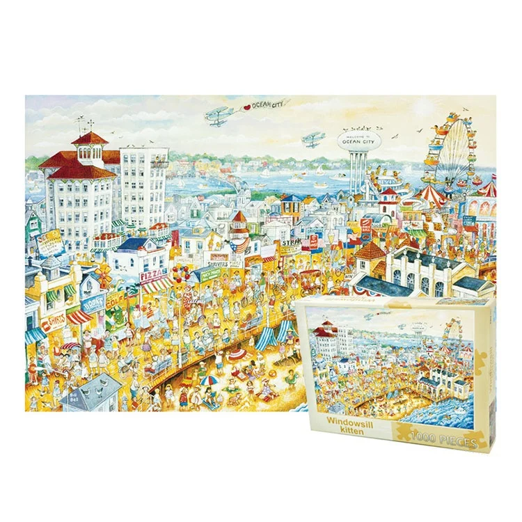 Full Square Picture DIY toys Color city wooden puzzle 1000 pcs custom