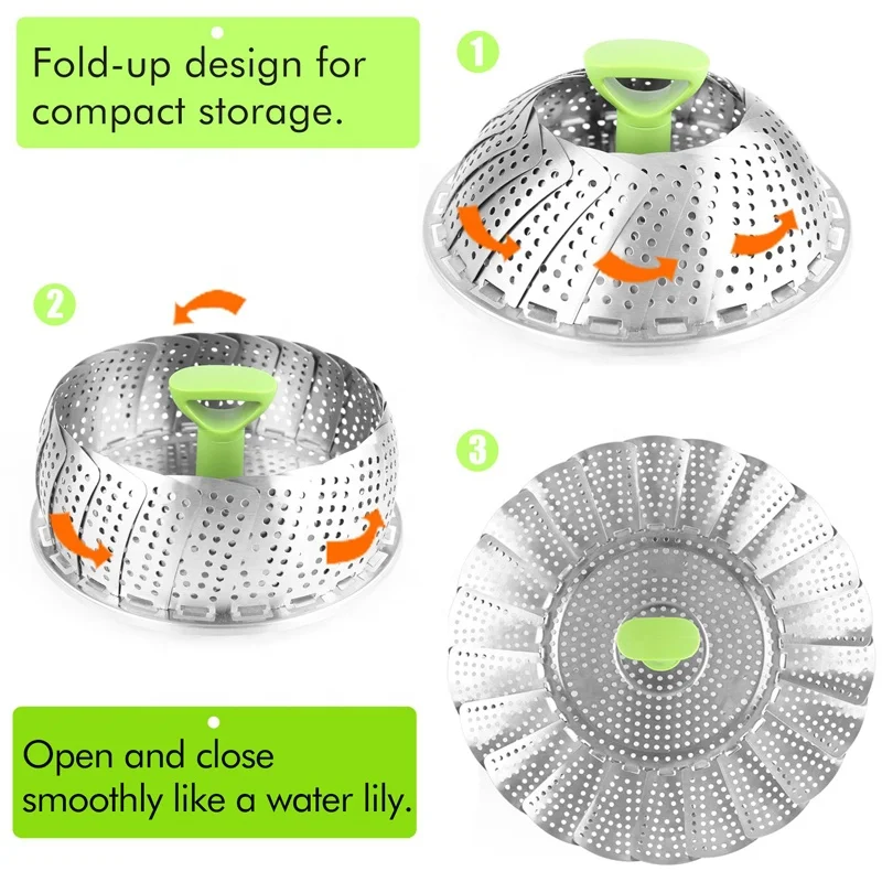 Steamer Basket Stainless Steel Vegetable Steamer Basket Folding Steamer Insert for Veggie Fish Seafood Cooking