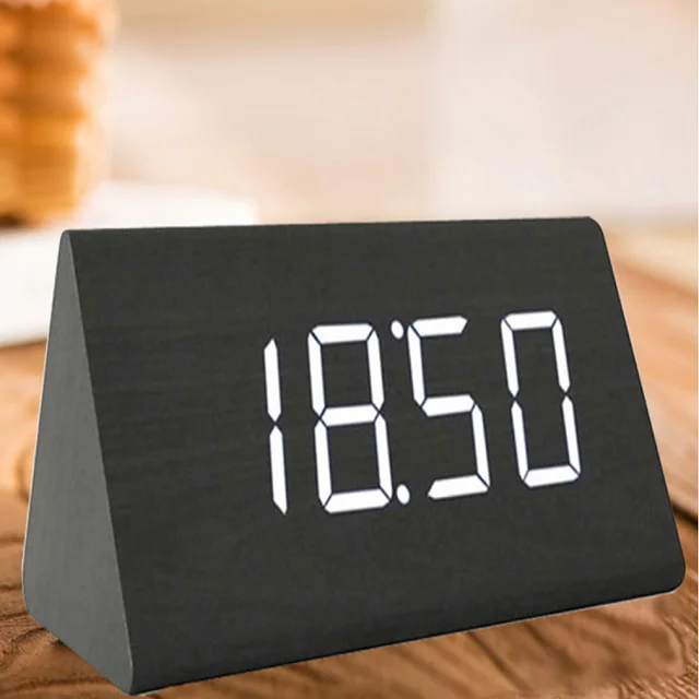 JCX/LED home wood  multi-functional temperature fashion three alarm clocks voice-controlled electronic alarm clock