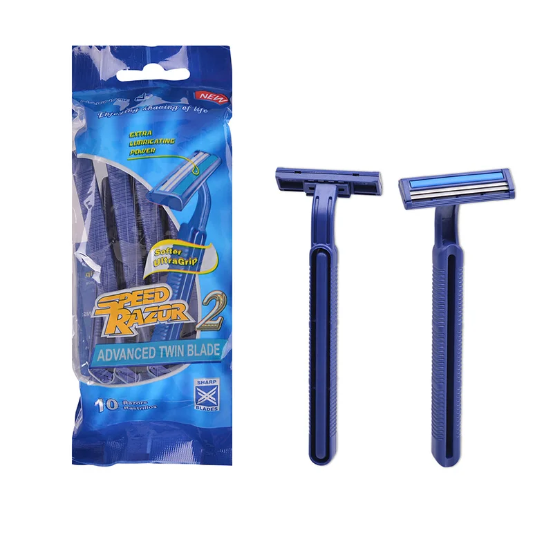 twin blade disposable razor with blue plastic handle for whole sale