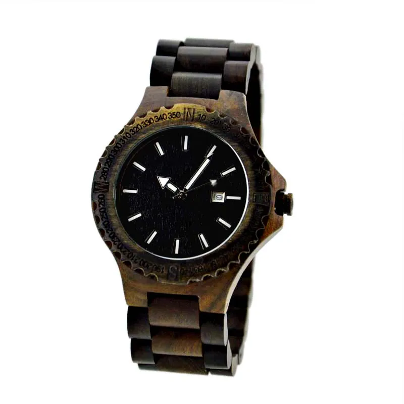 
Натуральный черный сандалового дерева легкий вес старинные деревянные часы мужские Размер 