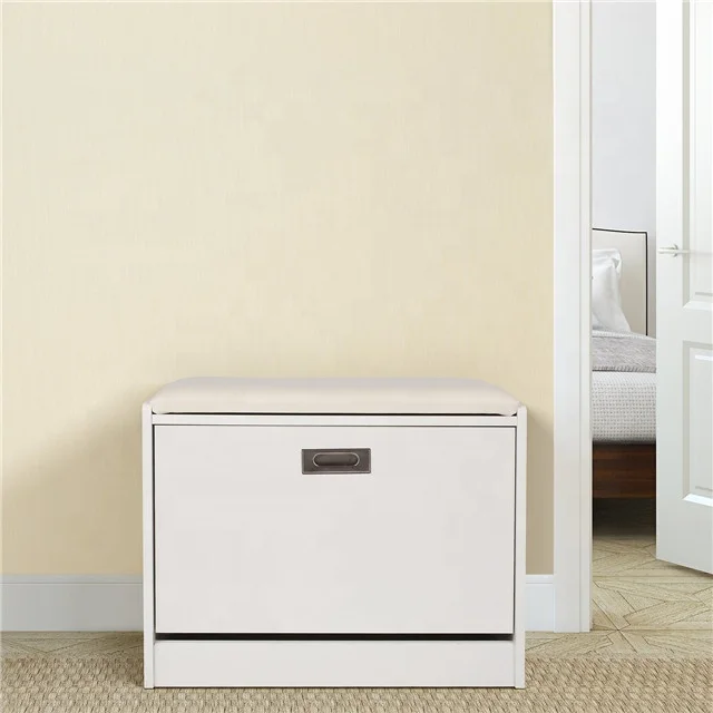 Shoe Bench Shoe Storage Rack Wooden Shoe Box Cabinet with Seat Cushion for Hallway Bedroom White