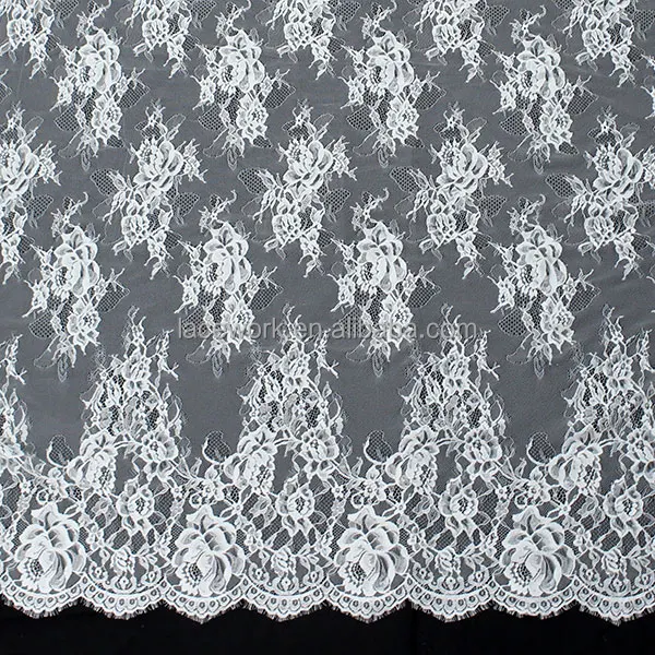 Factory price 100% Nylon white elegant thick voile floral eyelash lace fabric for wedding dress