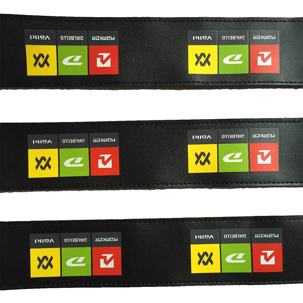 Custom alpine cross country leather ski straps with hook and loop