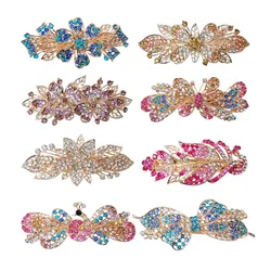 BELLEGIRL new design custom packaging hair accessories wholesale Korean women alloy rhinestone Gold plated bow spring hair clip