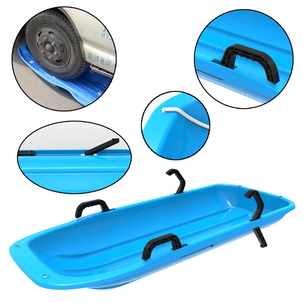 Snow Sleds Luge Classic Green Plastic Double Seat Sledge with Brake -Toboggan/ Steering handle brakes,seat, pull cord Toboggan