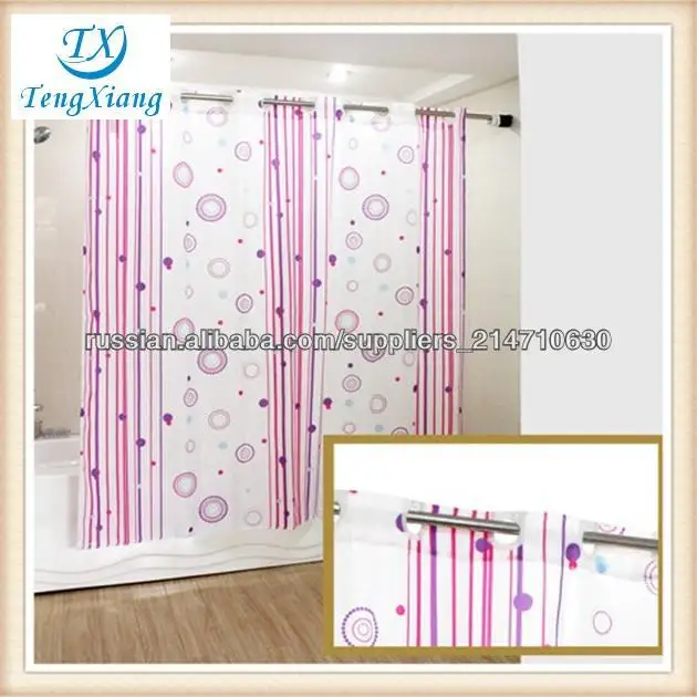 pink color fabric beaded shower curtain