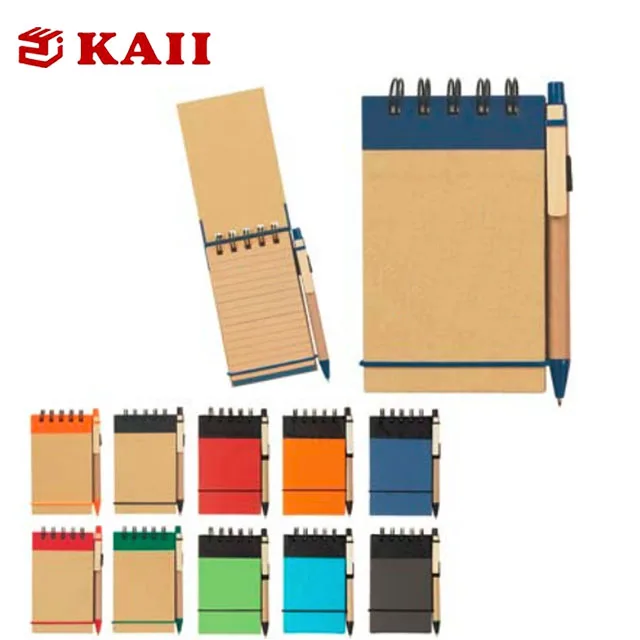 KAII Vintage Wooden Cover Notebook Journals Diary Sketchbook Study Spiral Writing Notebooks With Pen Set