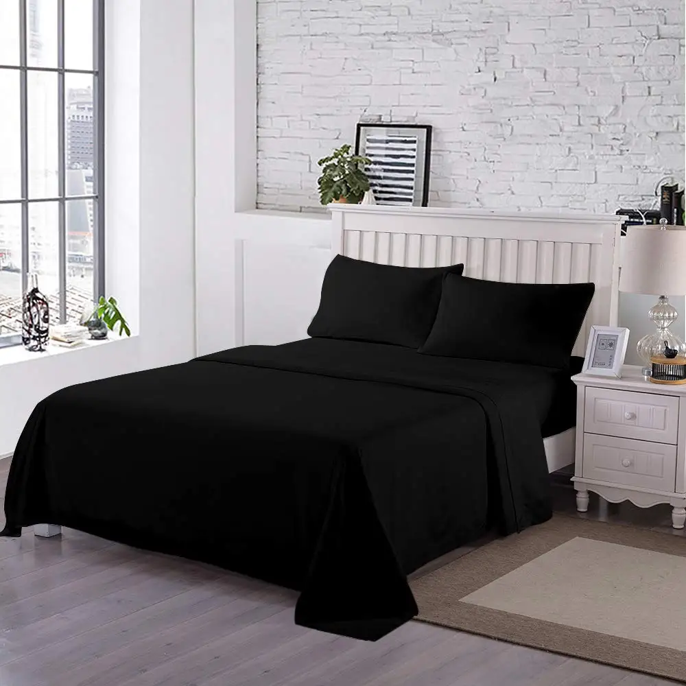 Постельное белье из 300 нитей, 100% хлопок, однотонное, 4 предмета, Комплект постельного белья, полный размер, черный