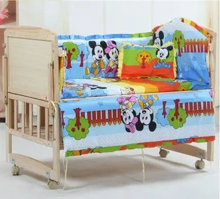 Promotion 6PCS Mickey Mouse Bedding Sets Baby Baby Crib Bedding Set for Cheap Sale include bumpers