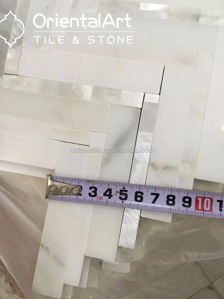 Italian calacatta white marble and mother of pearl shell mosaic tile backsplash