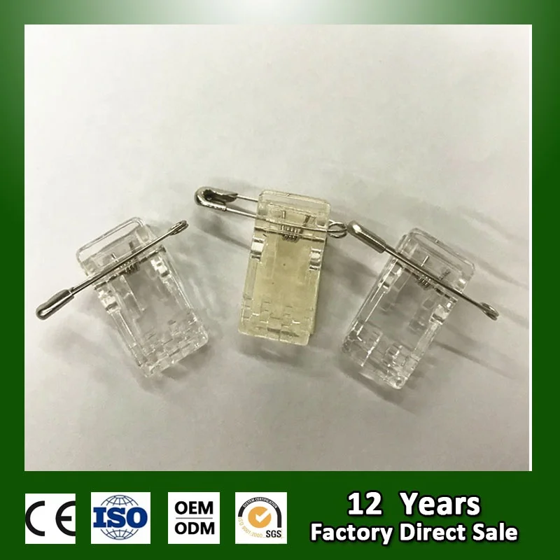 ID Badge Card Holder Adhesive Plastic Clip With Safety Pin