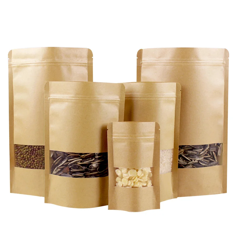 Professional Manufacturer Kraft Paper Pouch Bags With Clear Window/ Craft Paper Bag For Tea Packaging