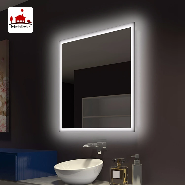 Silver rectangular hairdressing wall mirrors 80x60cm wall mount lighted backlit led bathroom mirror