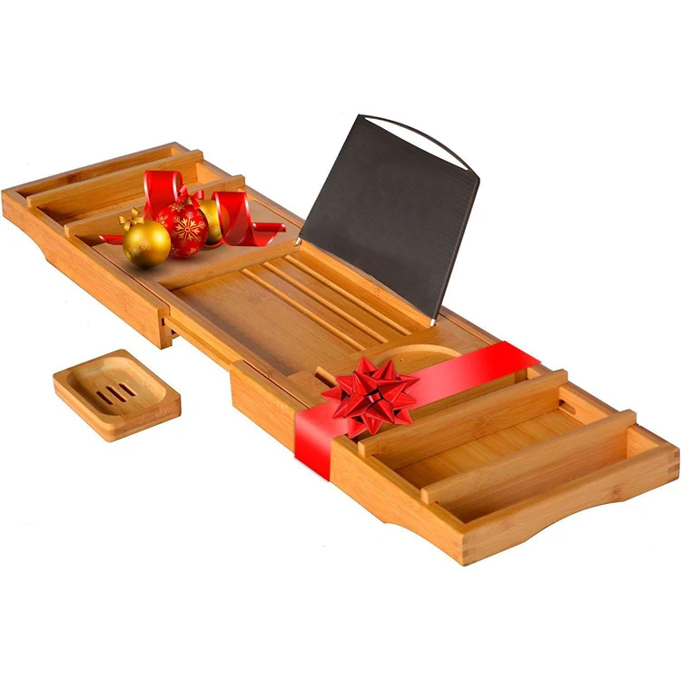 2018 new products expandable bathtub caddy in bamboo bath
