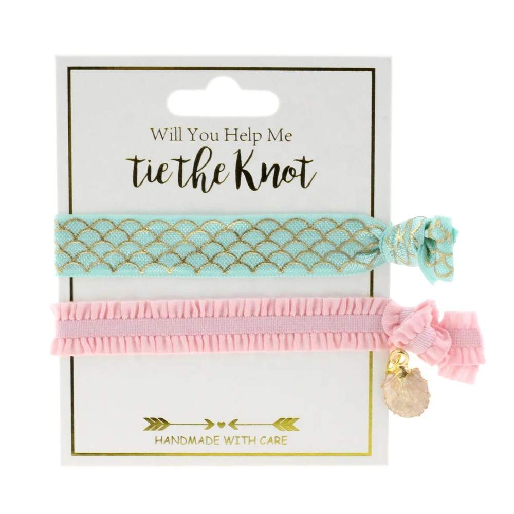 Wholesale Eco Friendly Baby Girls Kids Children Polyester Ribbon Custom Logo Gold Printed Elastic Knot Hair Tie