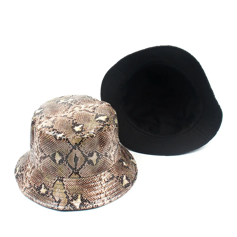 Factory Wholesale Short Brim Bucket Hat Custom Cheap Design Snake Leather Print Fishman Bucket Hat