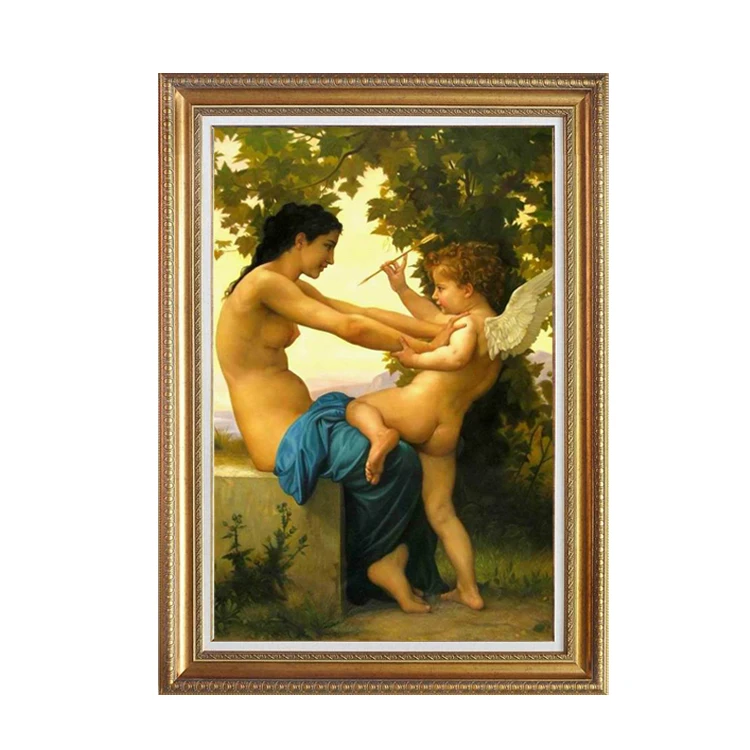 Famous Masterpiece Reproduction Fabric Painting Bouguereau Beautiful Nude Women Angel Oil Painting
