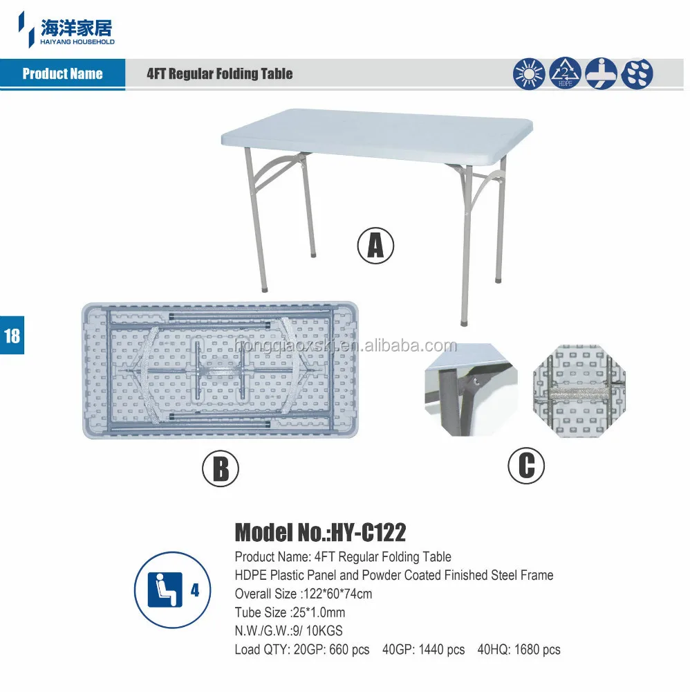 120cm plastic blow molding fold table/resin rectangle banquet table for sale/120*60*74cm white outdoor barbecue table/stackable