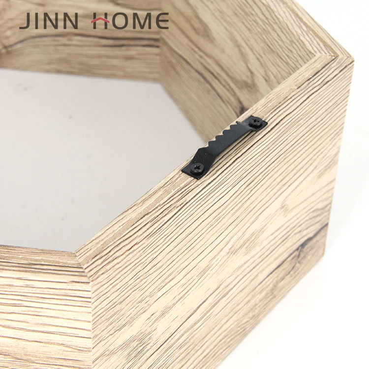 Wood Hexagon wholesale Wall-Mounted 3D Shadow Box frame 3 Sets Floating Display Shelves