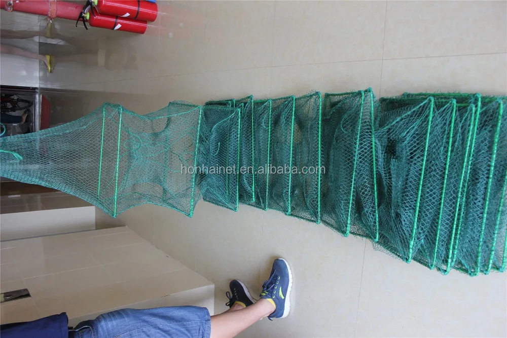 Factory long fishing net trap for crab lobster shrimp PE great wall cage agriculture fishing trap fyke  net