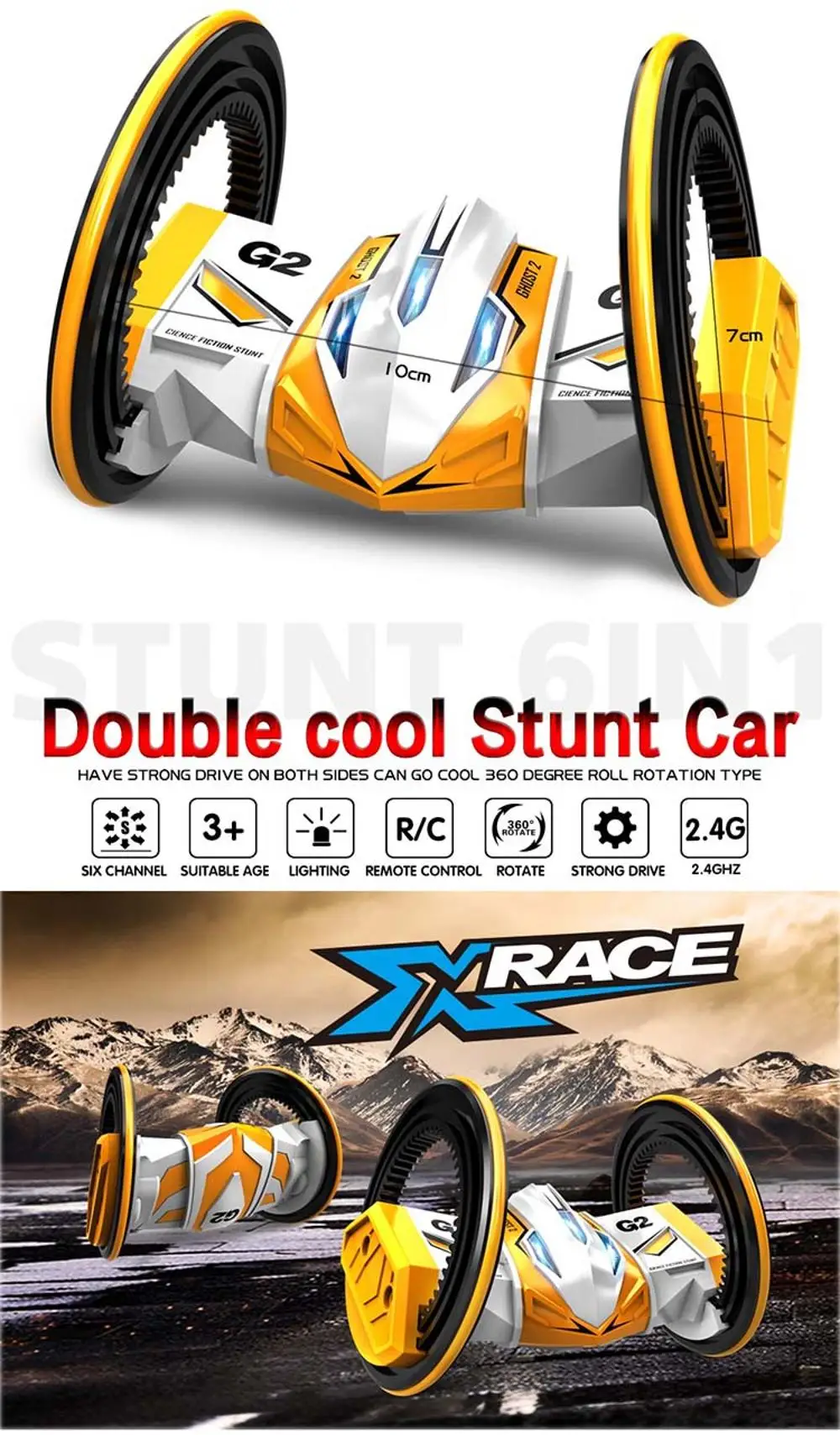 Remote Control Toy Two Wheels Double Side RC Stunt Car with LED Light