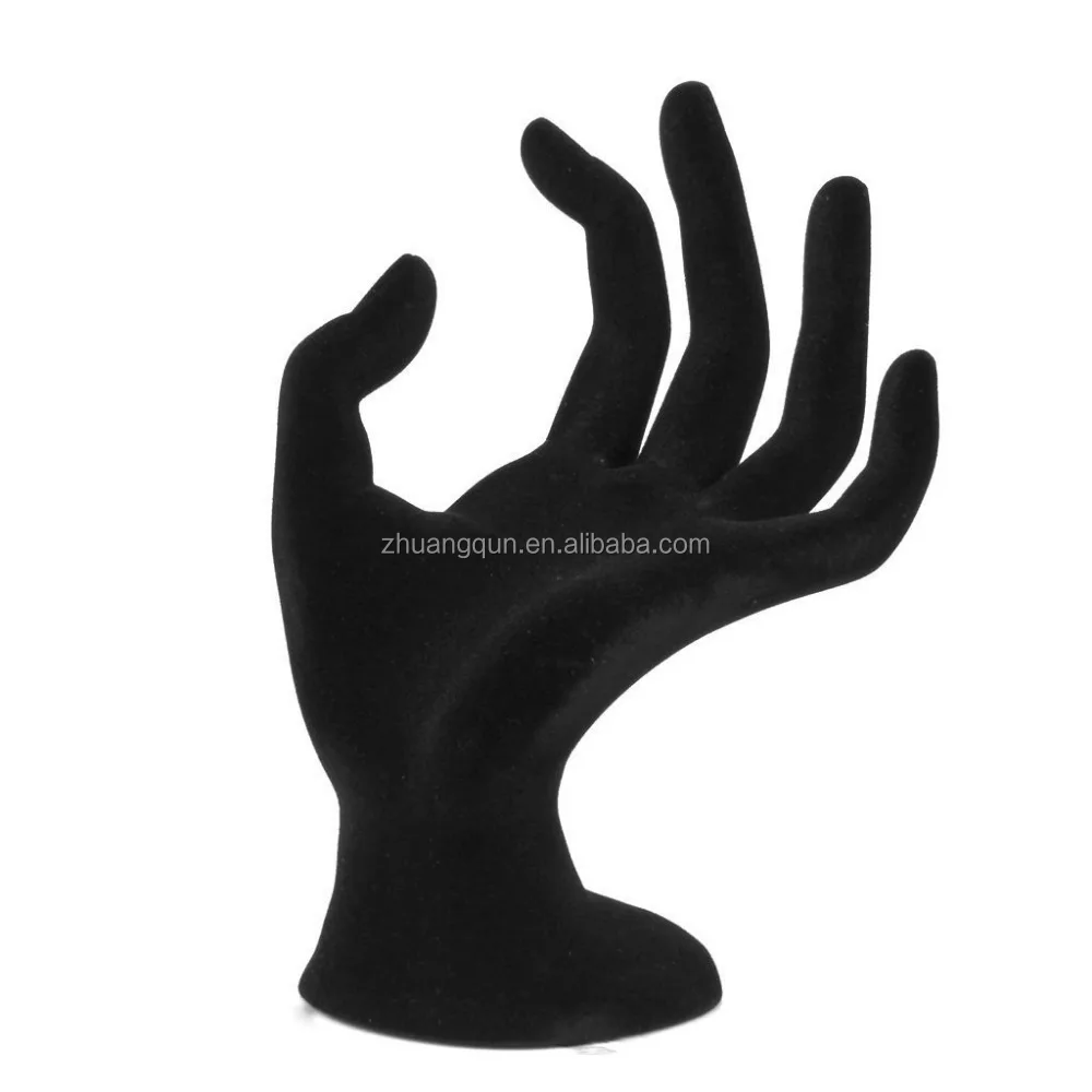 Classic Black Red OK-Gestured Velvet Hand Rings Bracelets Jewelry Display Stand Holder Prop