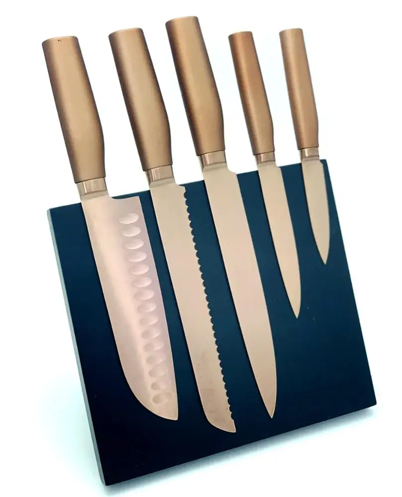 
5 Pcs Titanium Plating Stainless steel kitchen knife set with black block 
