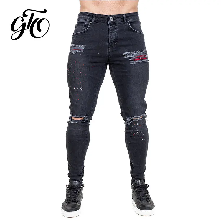 Новый дизайн пользовательского прямые черные джинсы скинни для мужчин